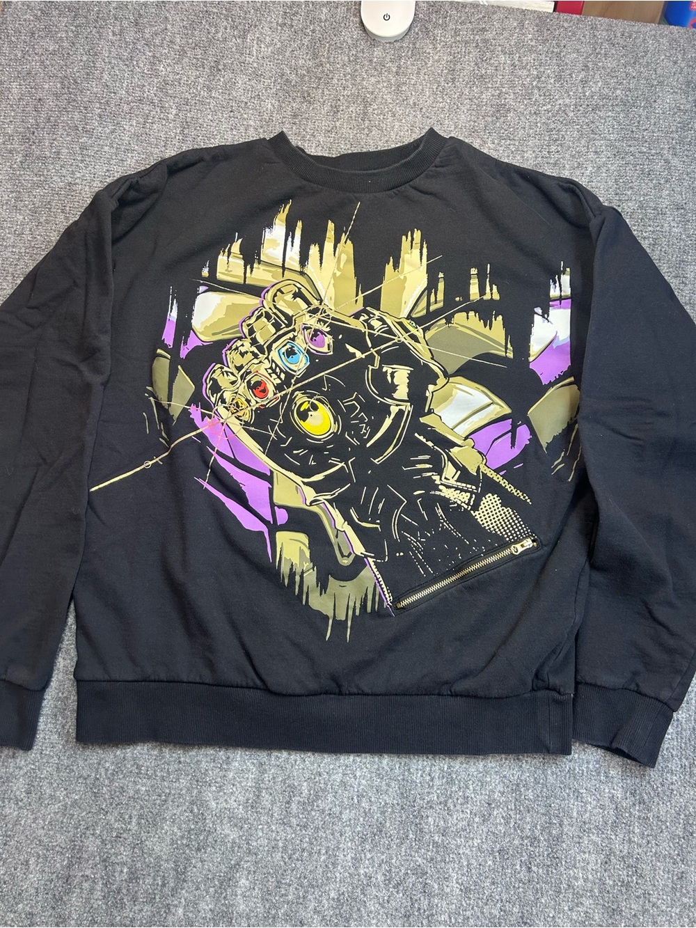 Disney Marvel Thanos Infinity Gauntlet Crewneck Sweatshirt w/Unique Zip Pocket